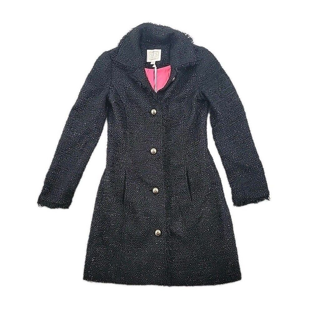 Sail To Sable Womens Coat Size XXS Sequin Tweed Black Jacket NEW Fringe Lined